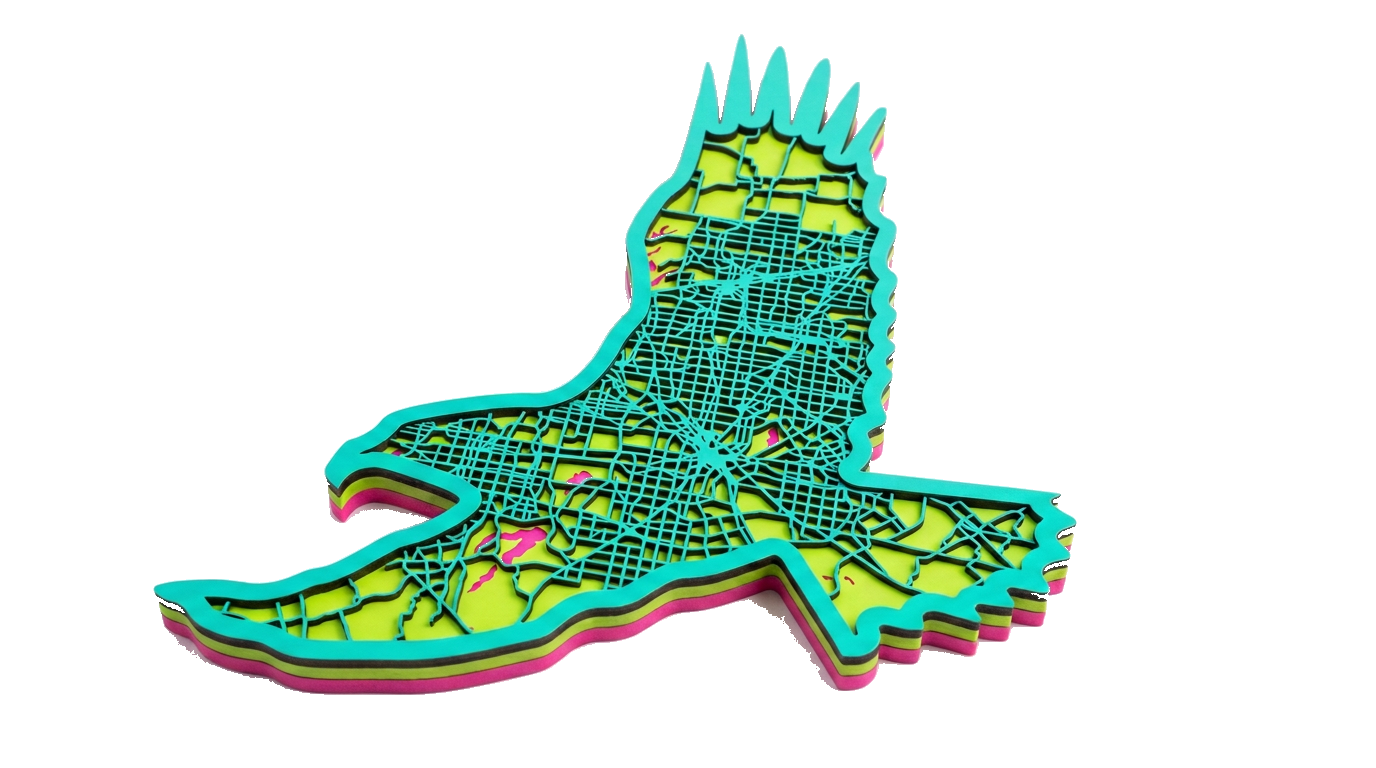 Layered laser-cut city street map in a custom silhouette